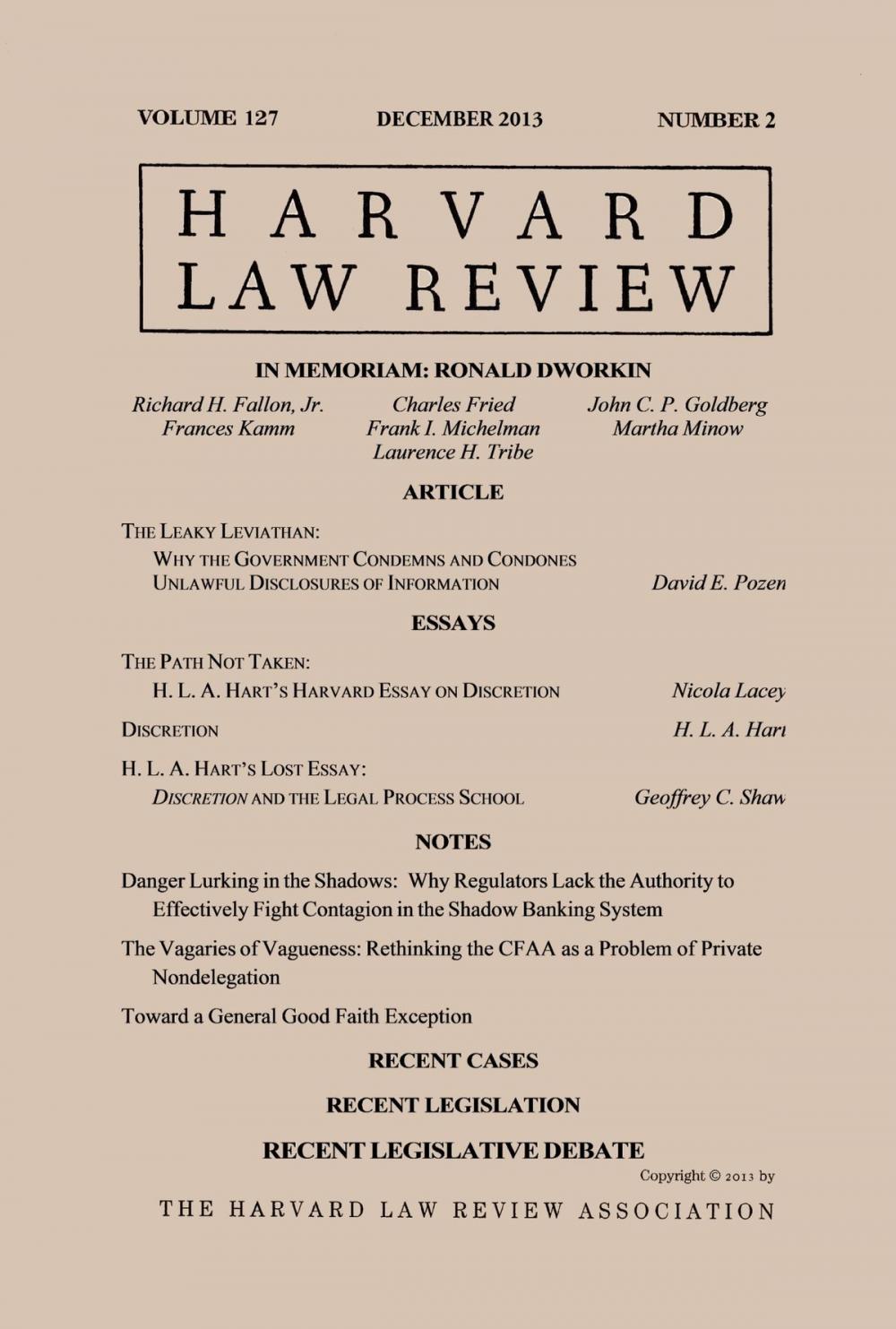 Big bigCover of Harvard Law Review: Volume 127, Number 2 - December 2013