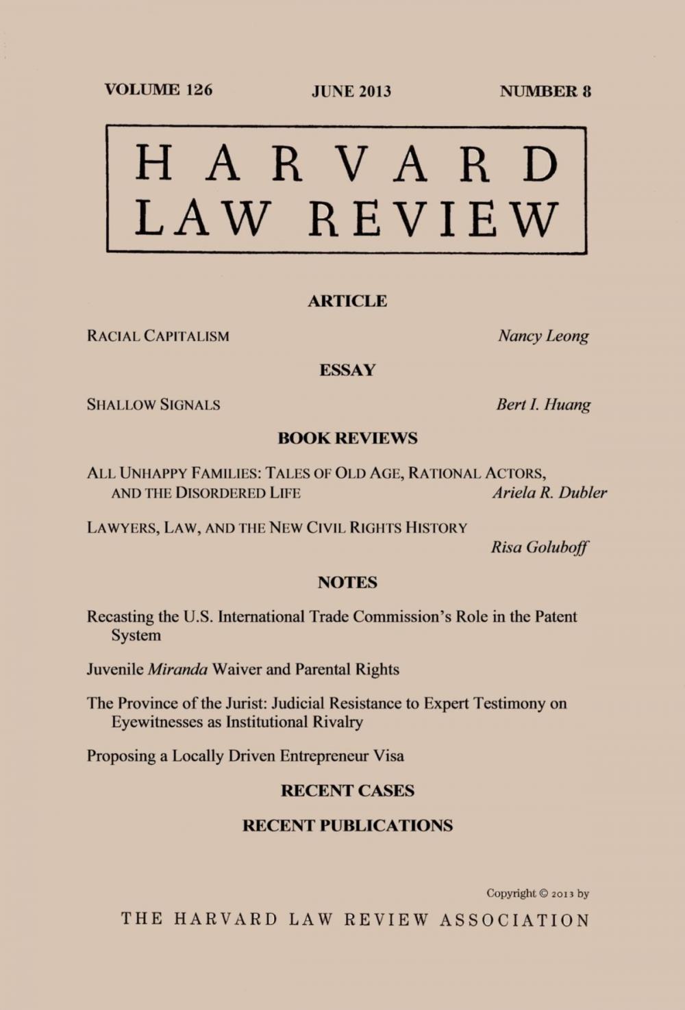 Big bigCover of Harvard Law Review: Volume 126, Number 8 - June 2013