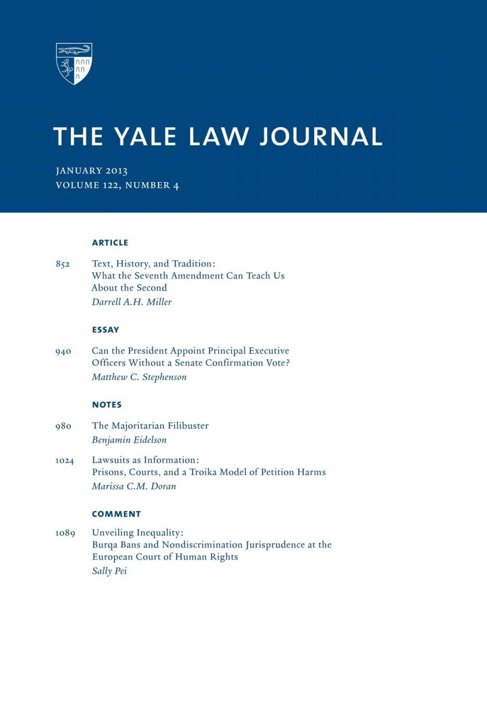 Big bigCover of Yale Law Journal: Volume 122, Number 4 - January 2013