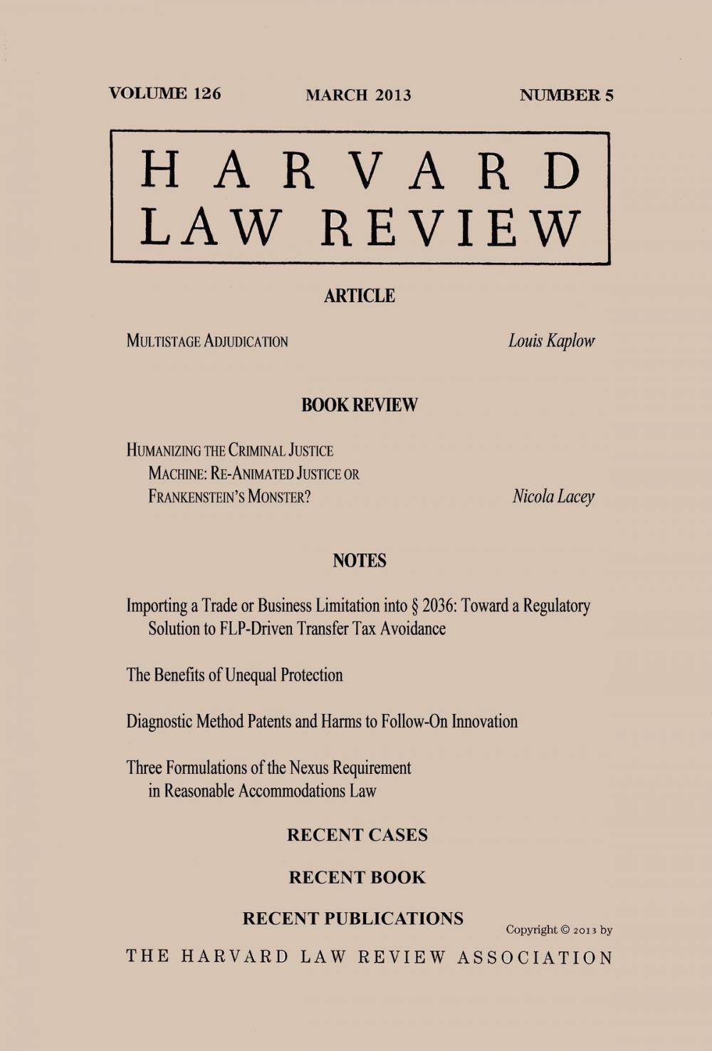 Big bigCover of Harvard Law Review: Volume 126, Number 5 - March 2013