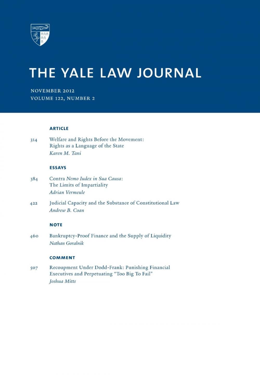 Big bigCover of Yale Law Journal: Volume 122, Number 2 - November 2012