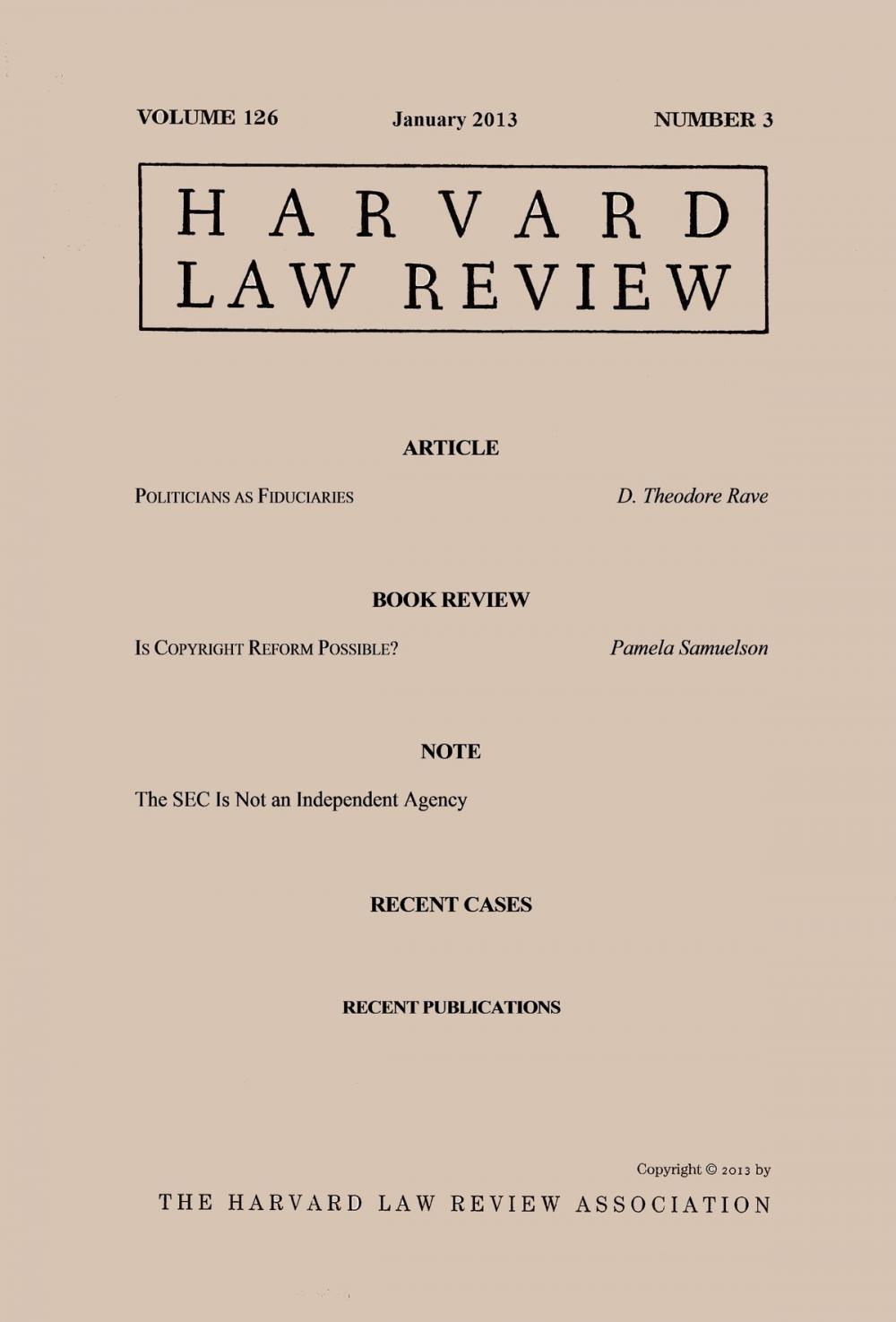 Big bigCover of Harvard Law Review: Volume 126, Number 3 - January 2013