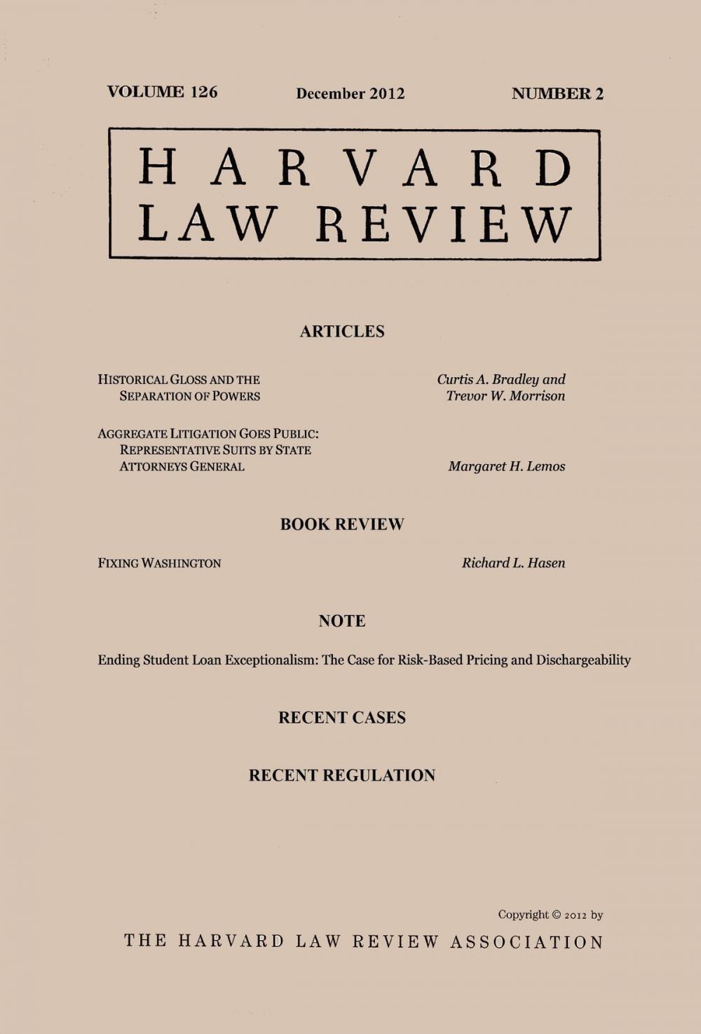 Big bigCover of Harvard Law Review: Volume 126, Number 2 - December 2012