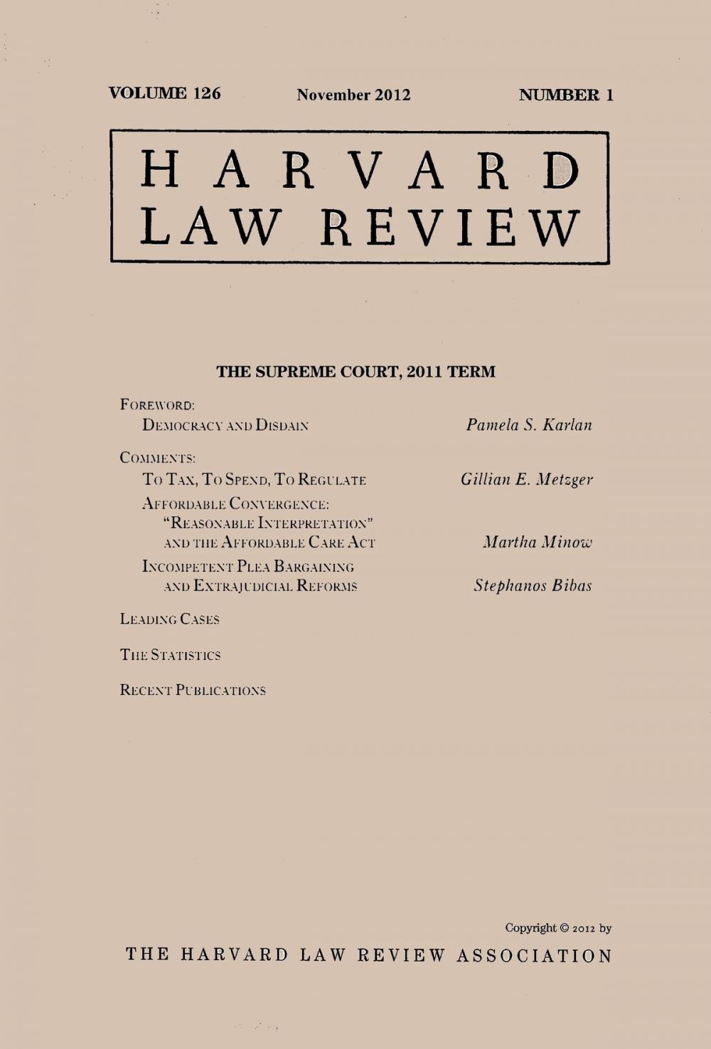 Big bigCover of Harvard Law Review: Volume 126, Number 1 - November 2012