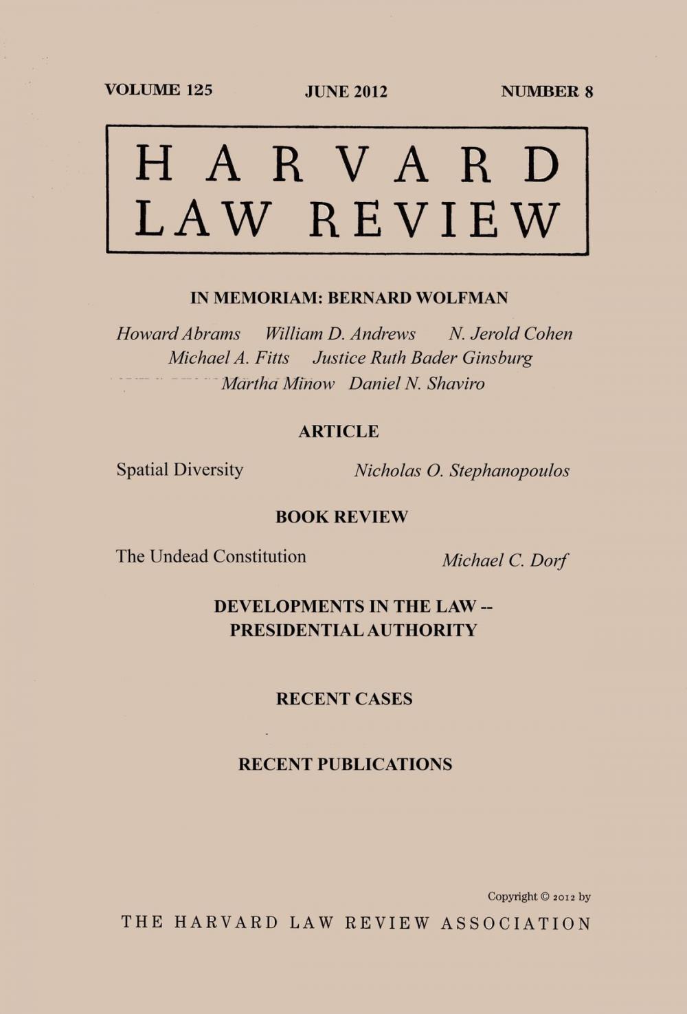 Big bigCover of Harvard Law Review: Volume 125, Number 8 - June 2012