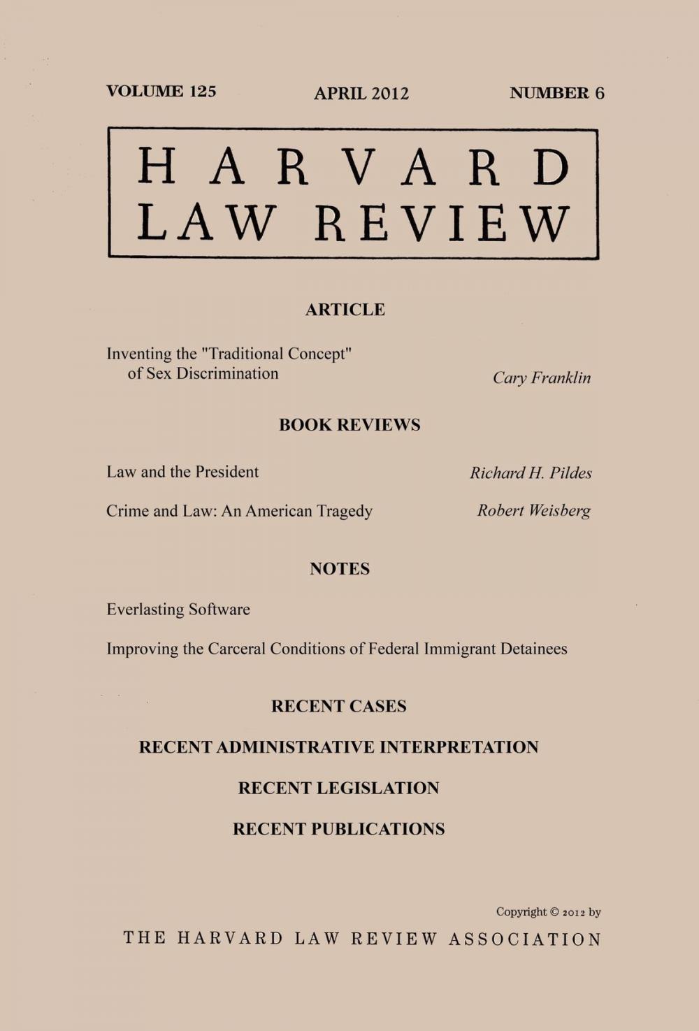 Big bigCover of Harvard Law Review: Volume 125, Number 6 - April 2012