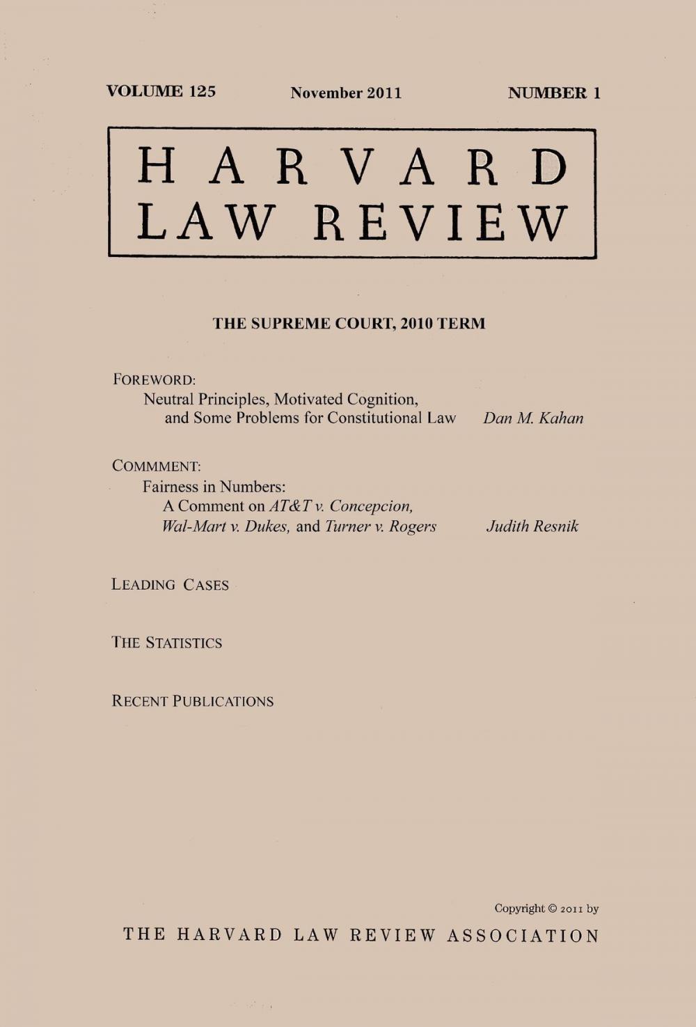 Big bigCover of Harvard Law Review: Volume 125, Number 1 - November 2011