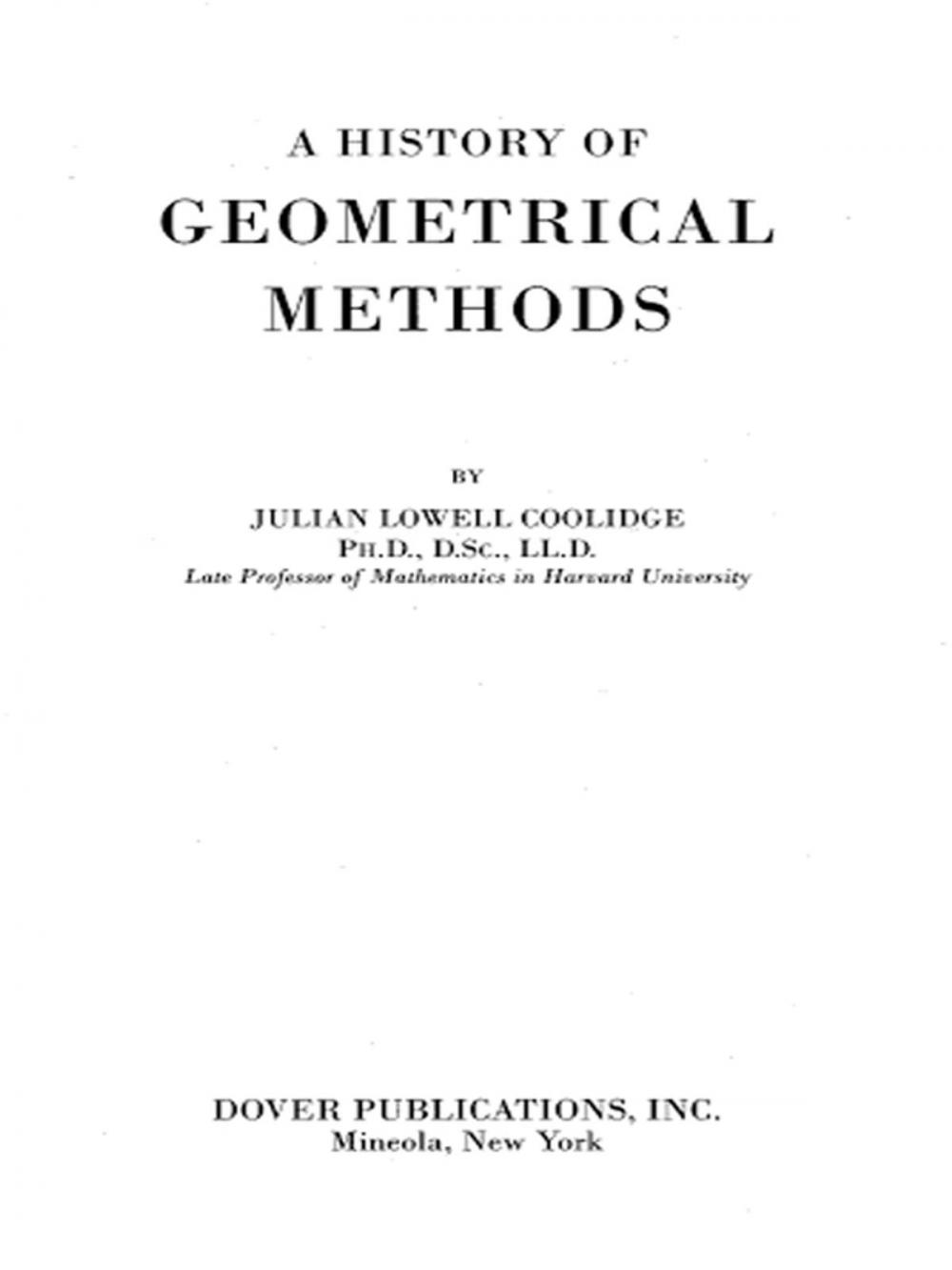 Big bigCover of A History of Geometrical Methods