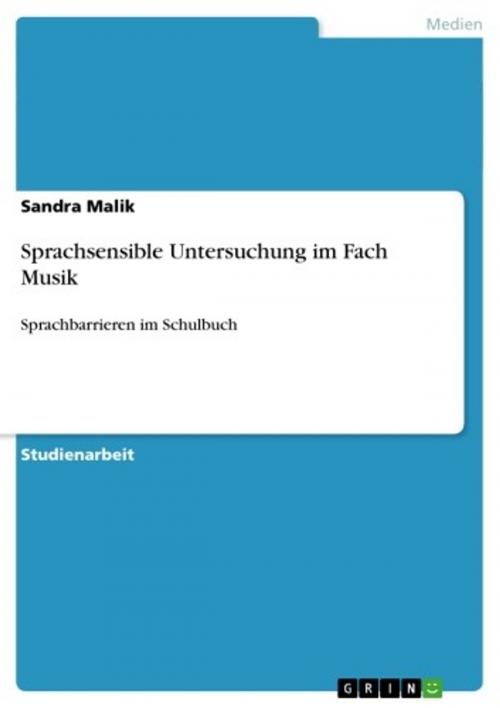 Cover of the book Sprachsensible Untersuchung im Fach Musik by Sandra Malik, GRIN Verlag