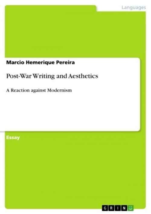 Cover of the book Post-War Writing and Aesthetics by Marcio Hemerique Pereira, GRIN Verlag