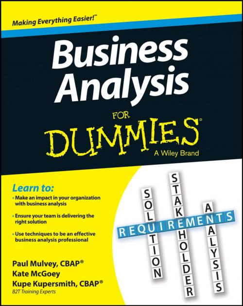 Cover of the book Business Analysis For Dummies by Kupe Kupersmith, Paul Mulvey, Kate McGoey, Wiley