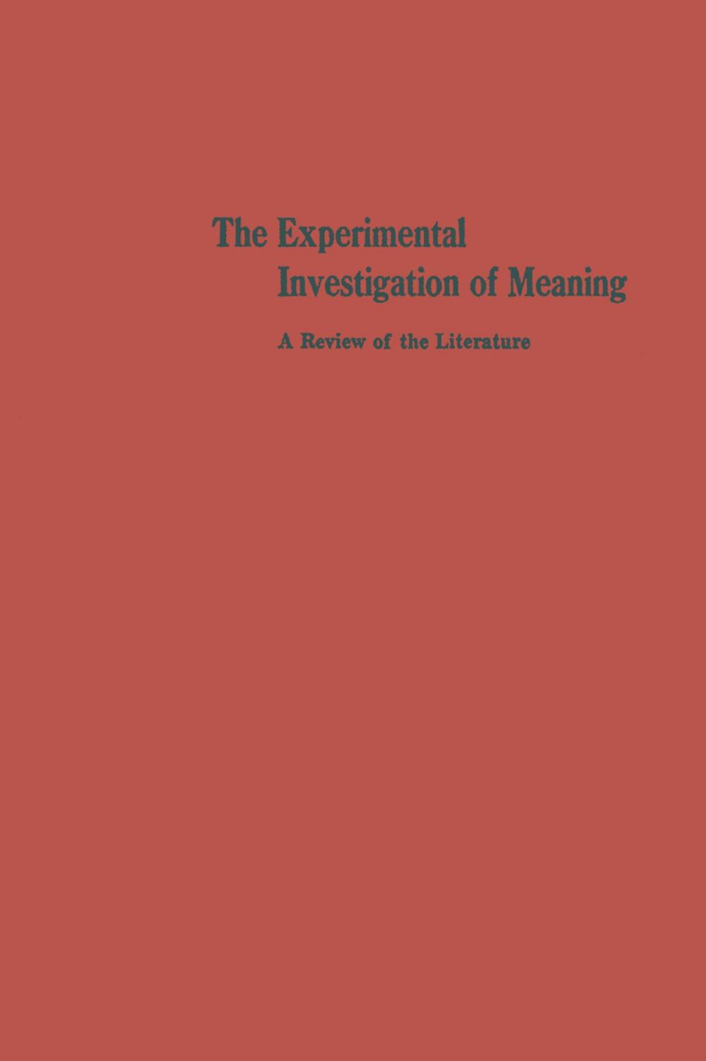 Big bigCover of The Experimental Investigation of Meaning