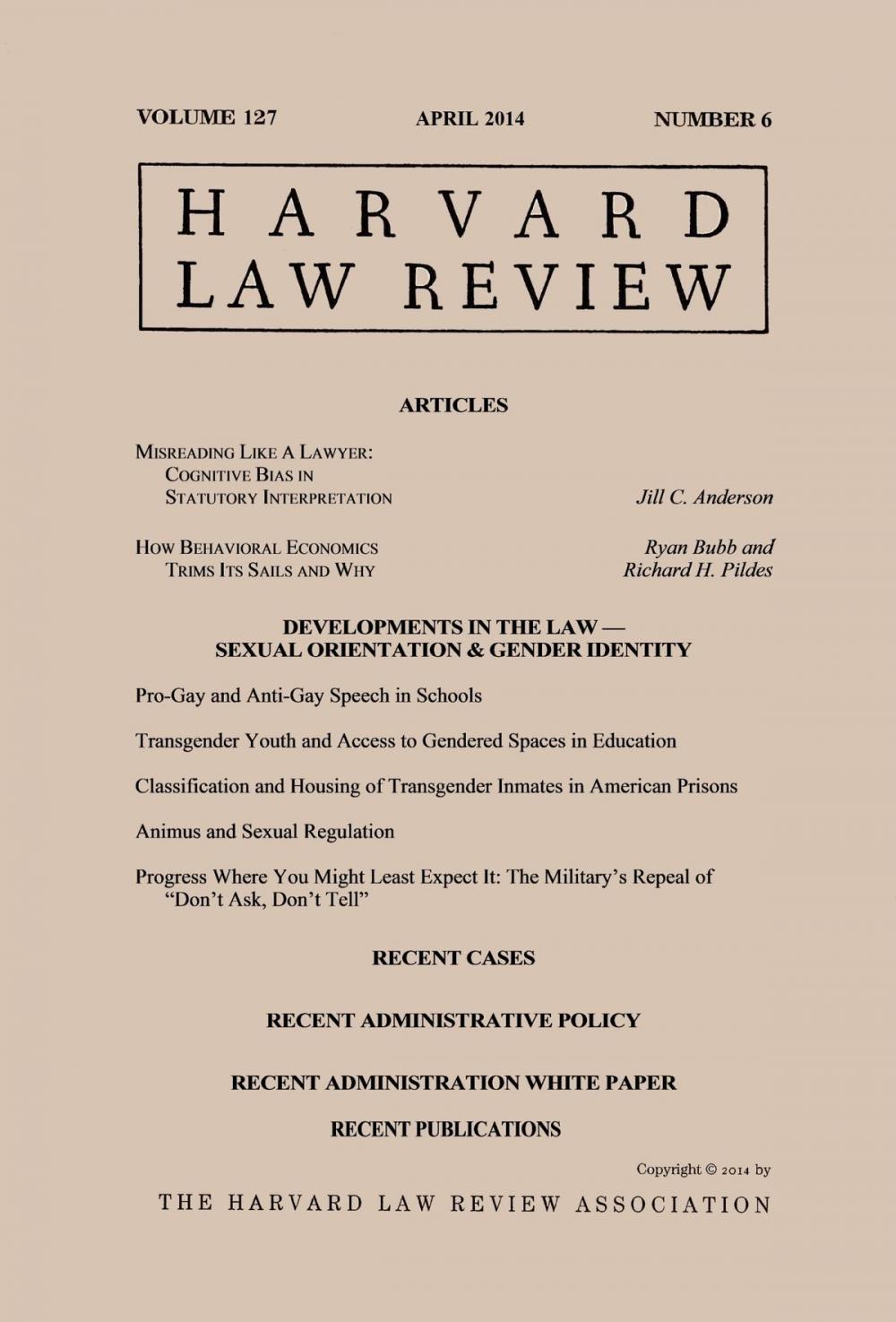 Big bigCover of Harvard Law Review: Volume 127, Number 6 - April 2014