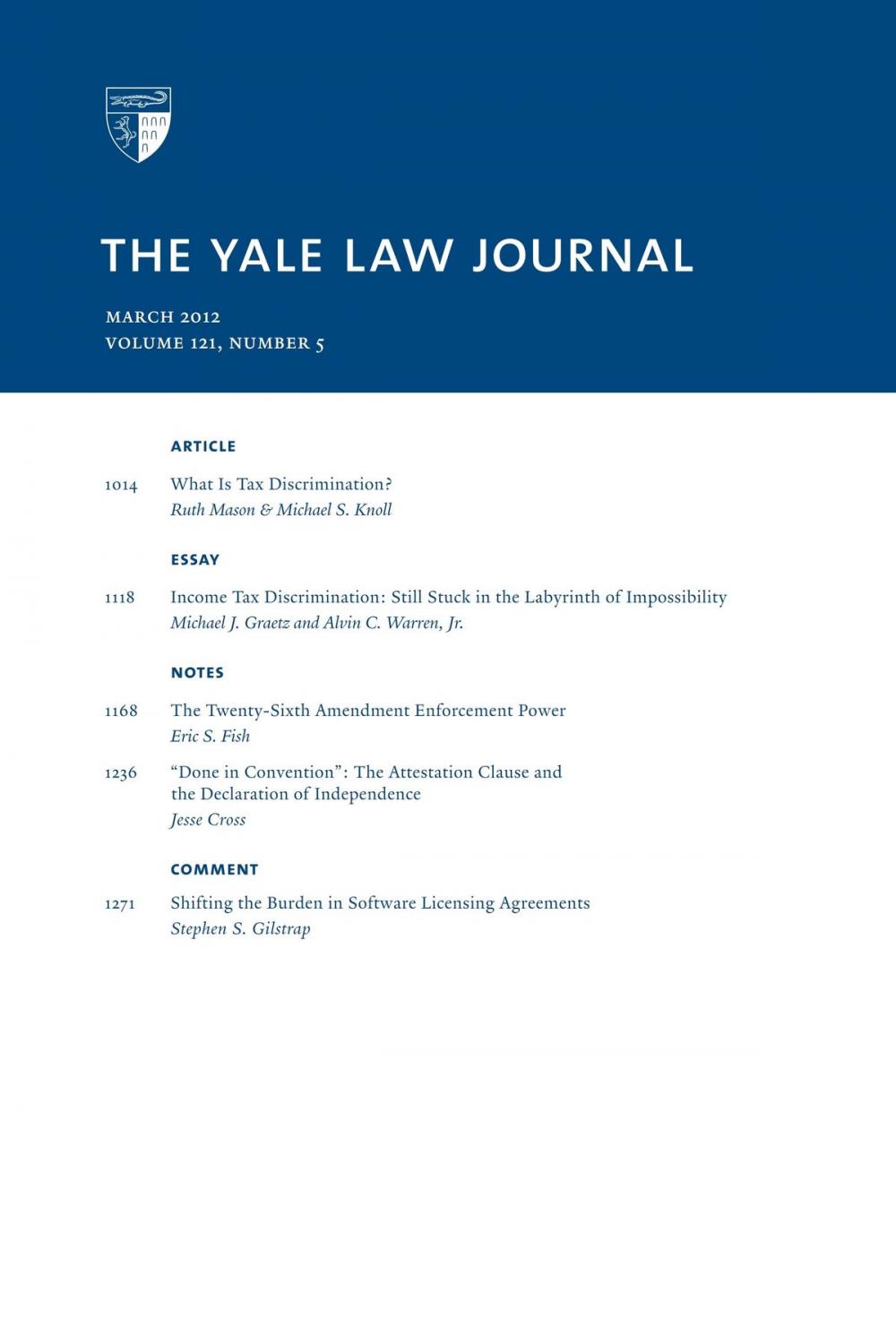 Big bigCover of Yale Law Journal: Volume 121, Number 5 - March 2012