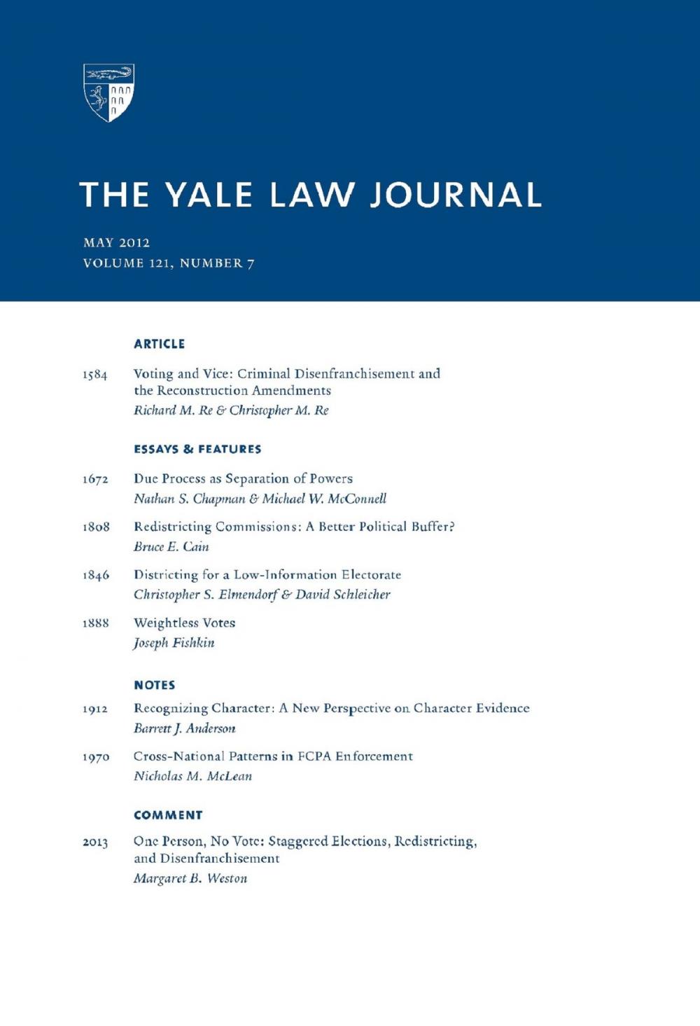 Big bigCover of Yale Law Journal: Volume 121, Number 7 - May 2012