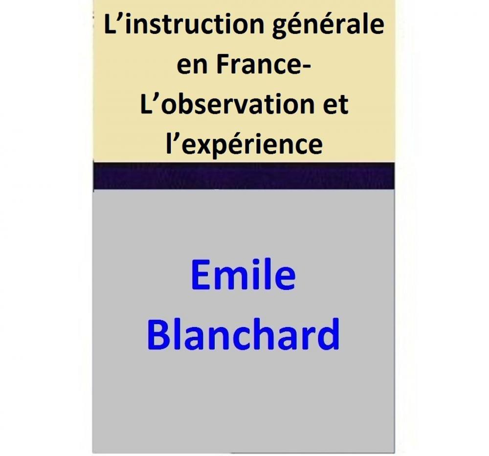 Big bigCover of L’instruction générale en France - L’observation et l’expérience