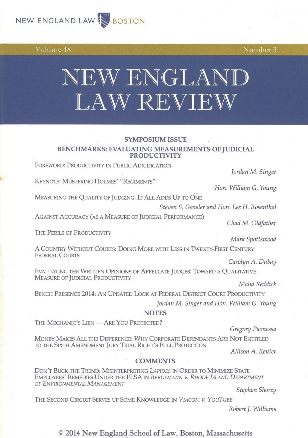 Big bigCover of New England Law Review: Volume 48, Number 3 - Spring 2014