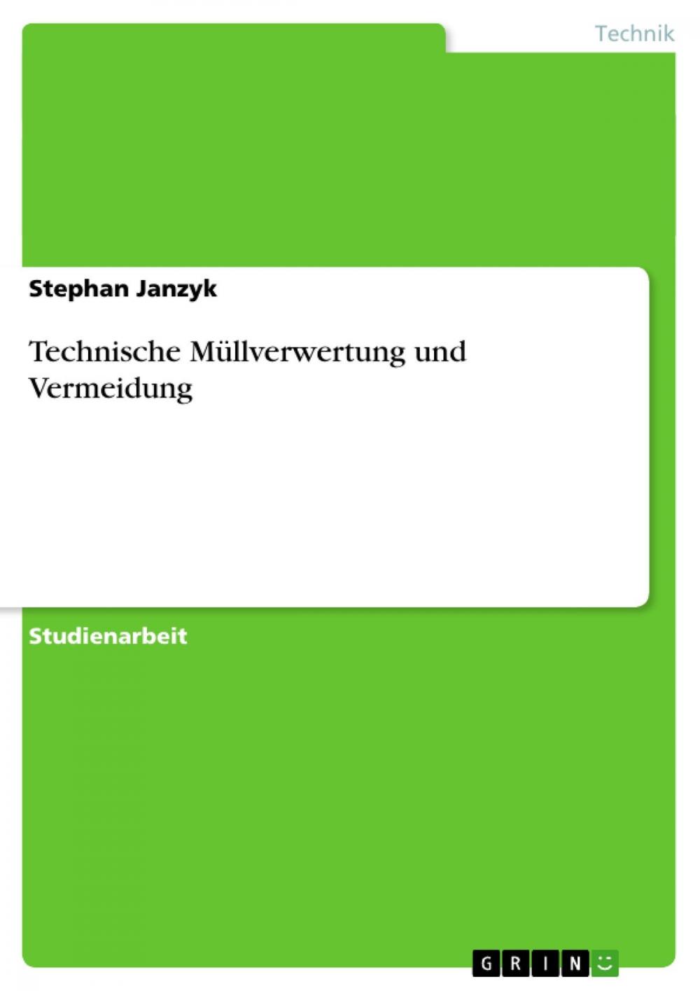 Big bigCover of Technische Müllverwertung und Vermeidung