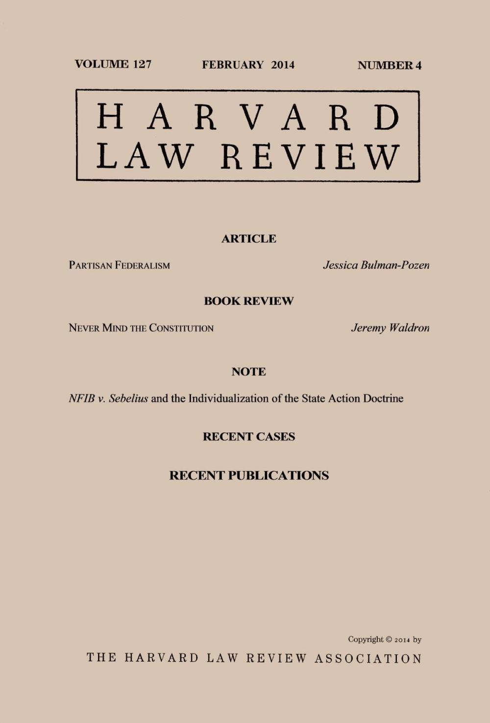 Big bigCover of Harvard Law Review: Volume 127, Number 4 - February 2014