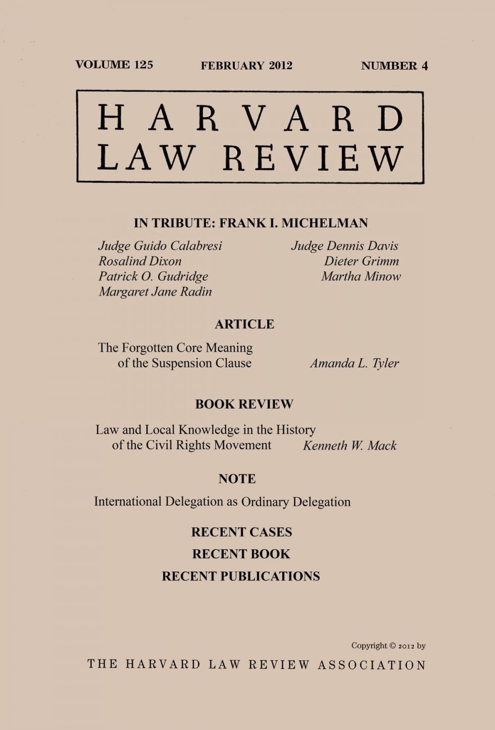 Big bigCover of Harvard Law Review: Volume 125, Number 4 - February 2012