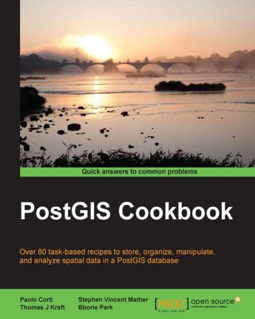 Cover of the book PostGIS Cookbook by Paolo Corti, Thomas J. Kraft, Stephen Vincent Mather, Bborie Park, Packt Publishing