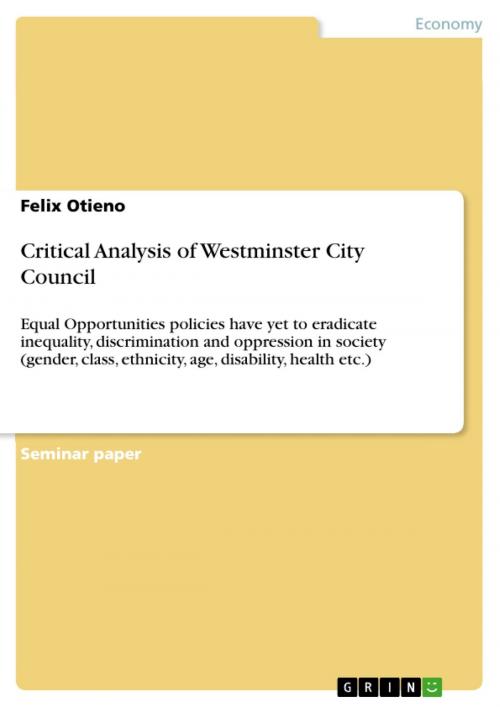 Cover of the book Critical Analysis of Westminster City Council by Felix Otieno, GRIN Verlag