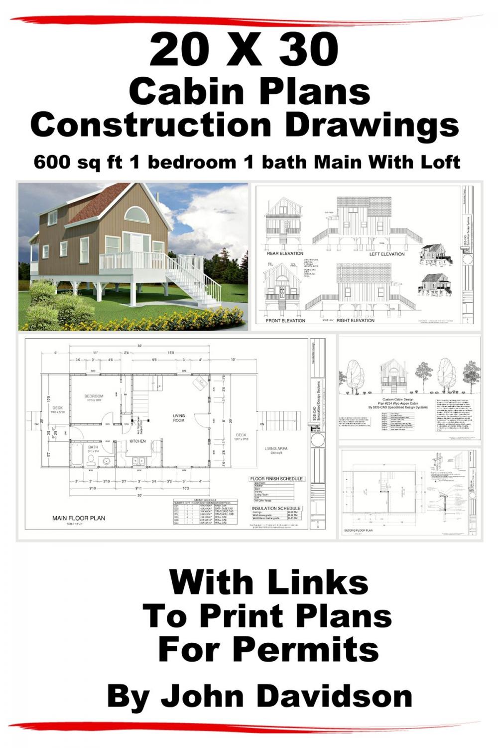 Big bigCover of 20 x 30 Cabin Plans Blueprints Construction Drawings 600 sq ft 1 bedroom 1 bath Main With Loft