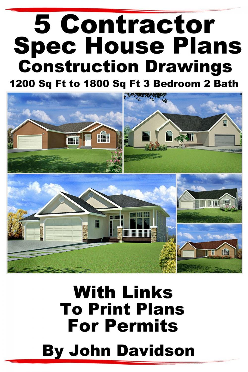 Big bigCover of 5 Contractor Spec House Plans Blueprints Construction Drawings 1200 Sq Ft to 1800 Sq Ft 3 Bedroom 2 Bath