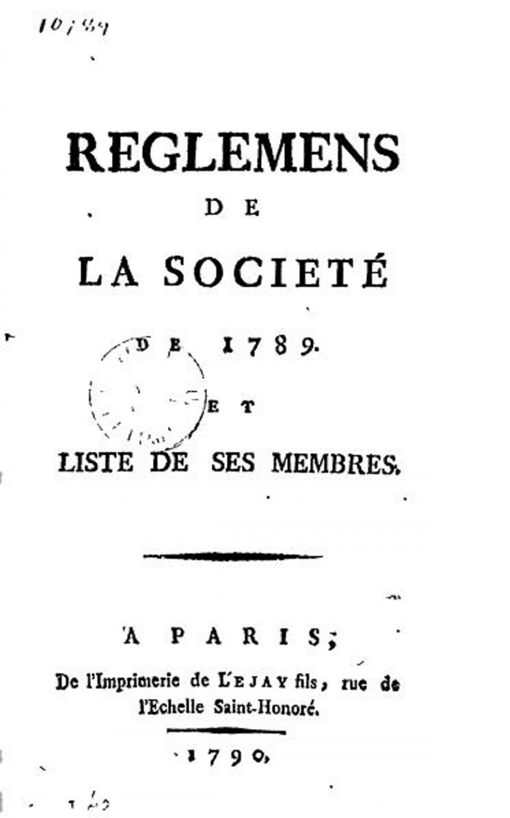 Big bigCover of Règlements de la Société de 1789 et liste de ses membres