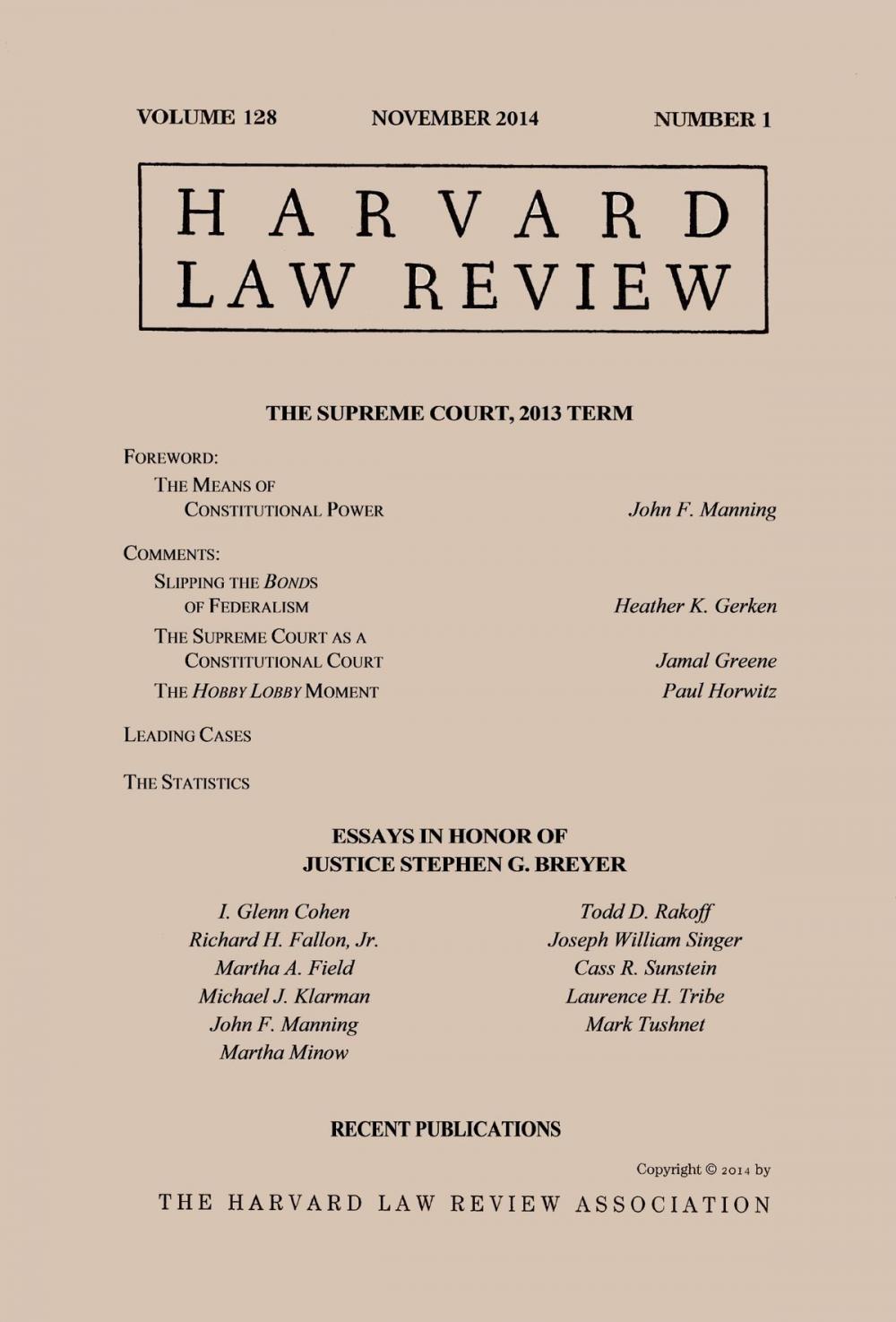 Big bigCover of Harvard Law Review: Volume 128, Number 1 - November 2014