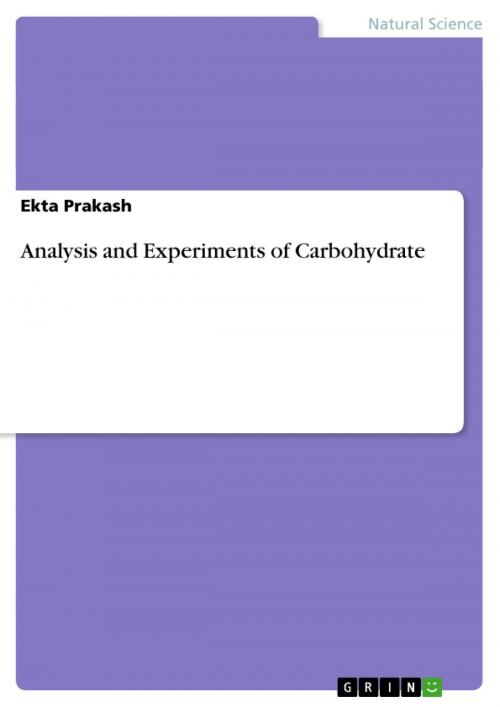 Cover of the book Analysis and Experiments of Carbohydrate by Ekta Prakash, GRIN Verlag