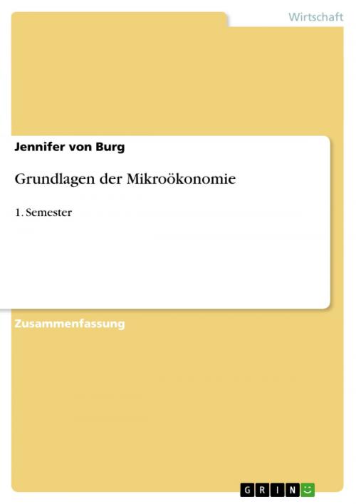 Cover of the book Grundlagen der Mikroökonomie by Jennifer von Burg, GRIN Verlag