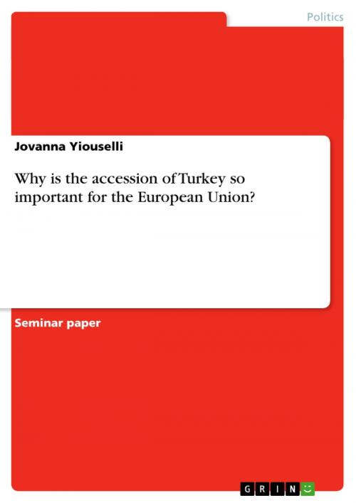 Cover of the book Why is the accession of Turkey so important for the European Union? by Jovanna Yiouselli, GRIN Verlag