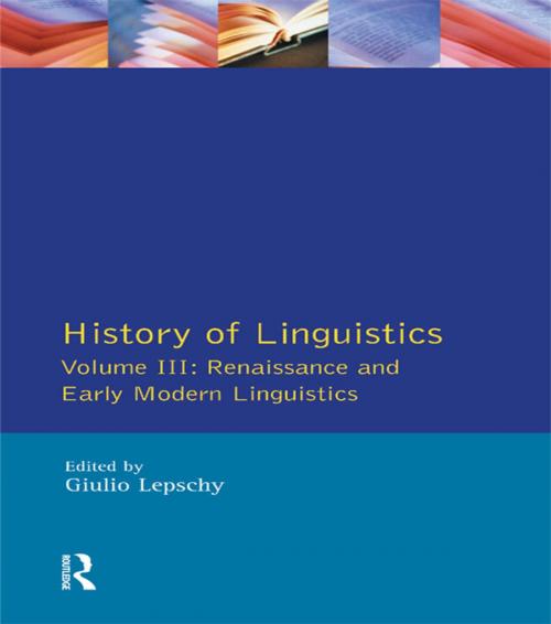 Cover of the book History of Linguistics Vol III by Giulio C. Lepschy, Taylor and Francis