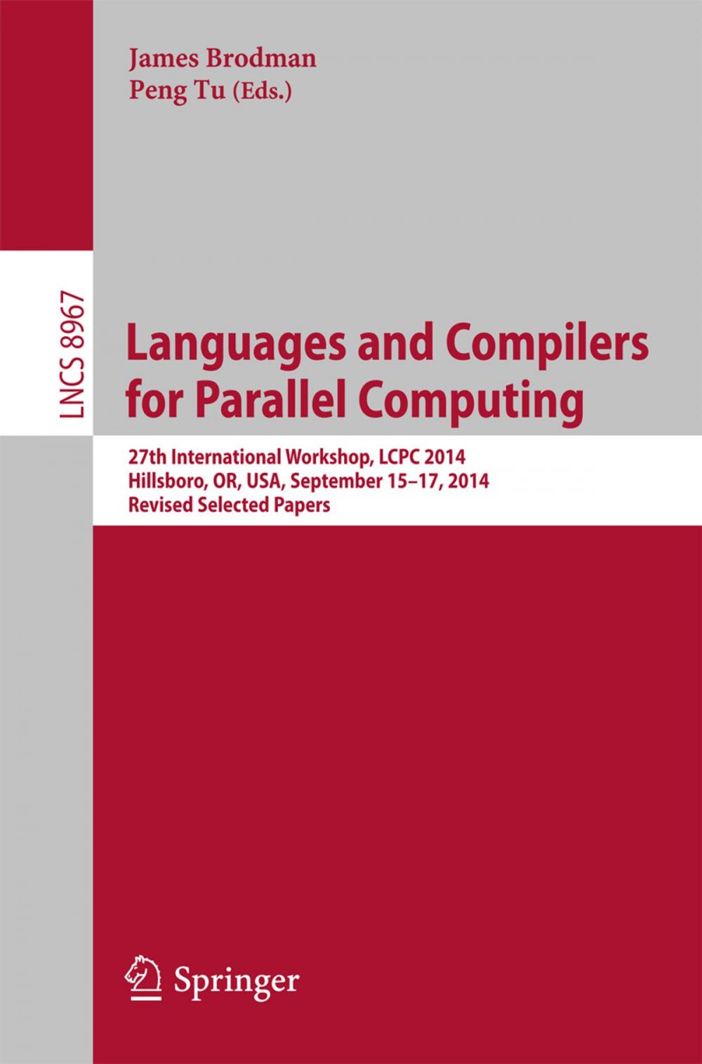 Big bigCover of Languages and Compilers for Parallel Computing