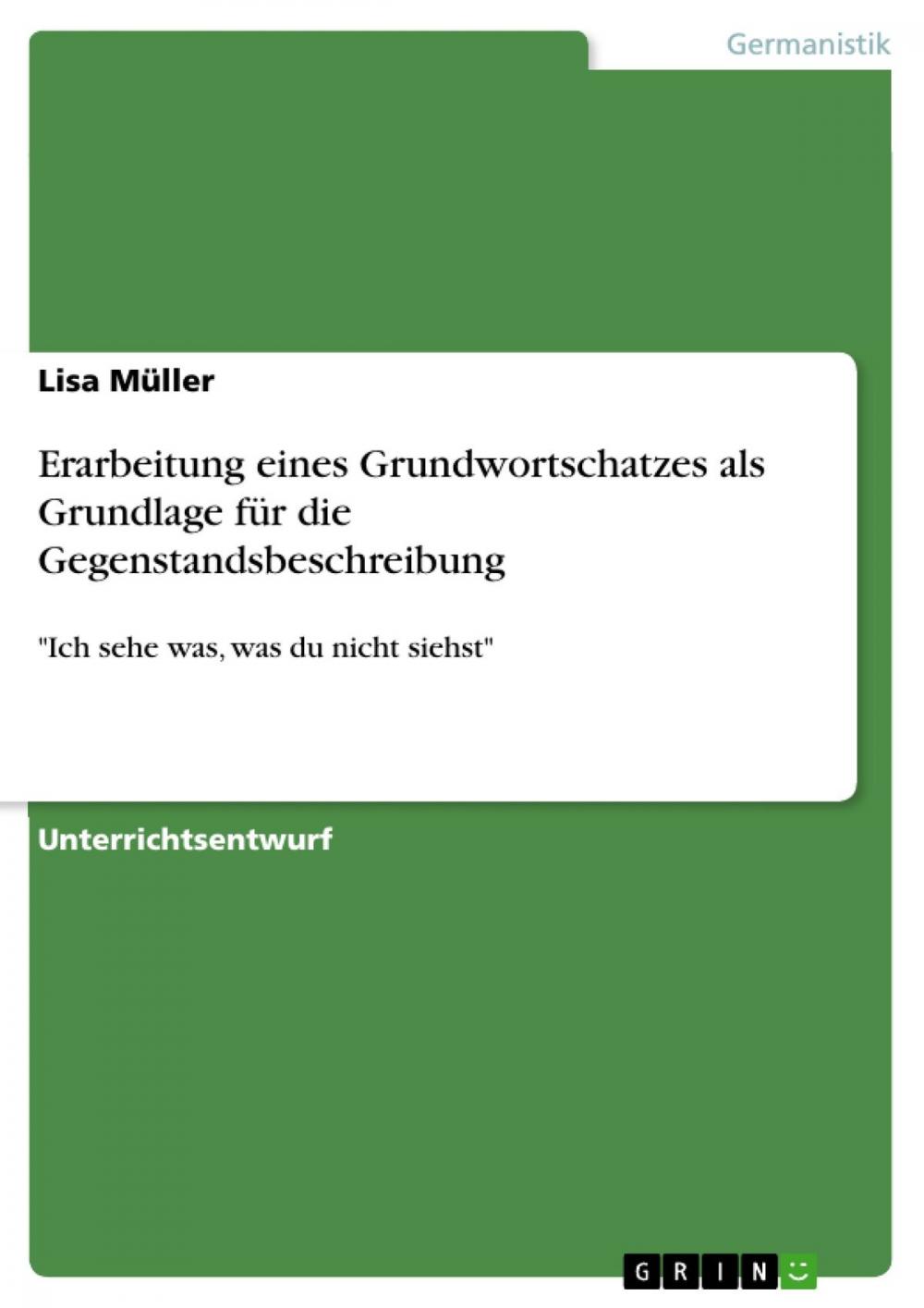 Big bigCover of Erarbeitung eines Grundwortschatzes als Grundlage für die Gegenstandsbeschreibung