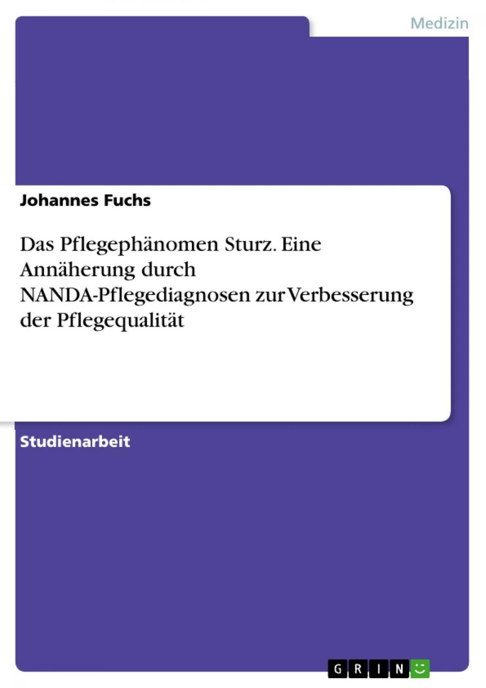 Big bigCover of Das Pflegephänomen Sturz. Eine Annäherung durch NANDA-Pflegediagnosen zur Verbesserung der Pflegequalität