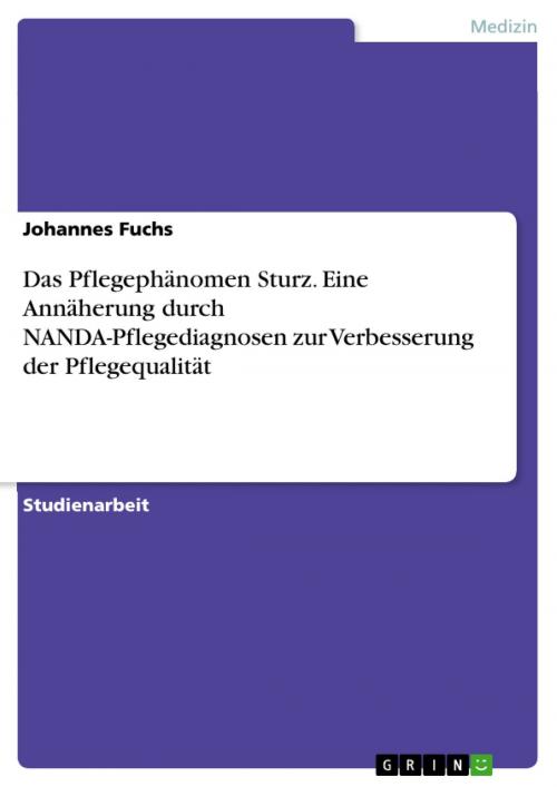 Cover of the book Das Pflegephänomen Sturz. Eine Annäherung durch NANDA-Pflegediagnosen zur Verbesserung der Pflegequalität by Johannes Fuchs, GRIN Verlag