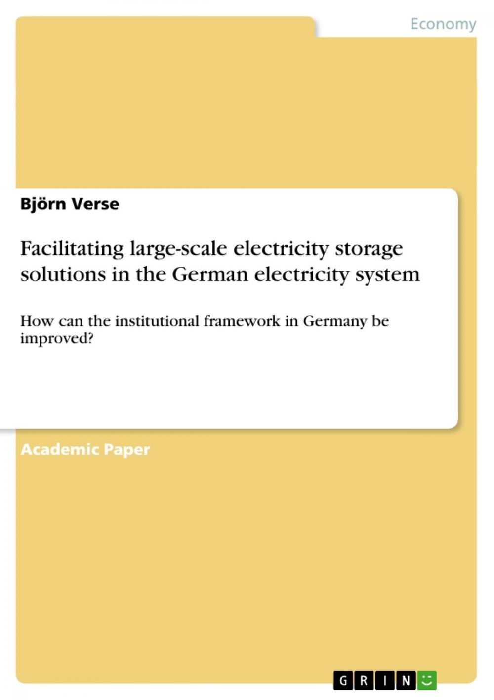 Big bigCover of Facilitating large-scale electricity storage solutions in the German electricity system