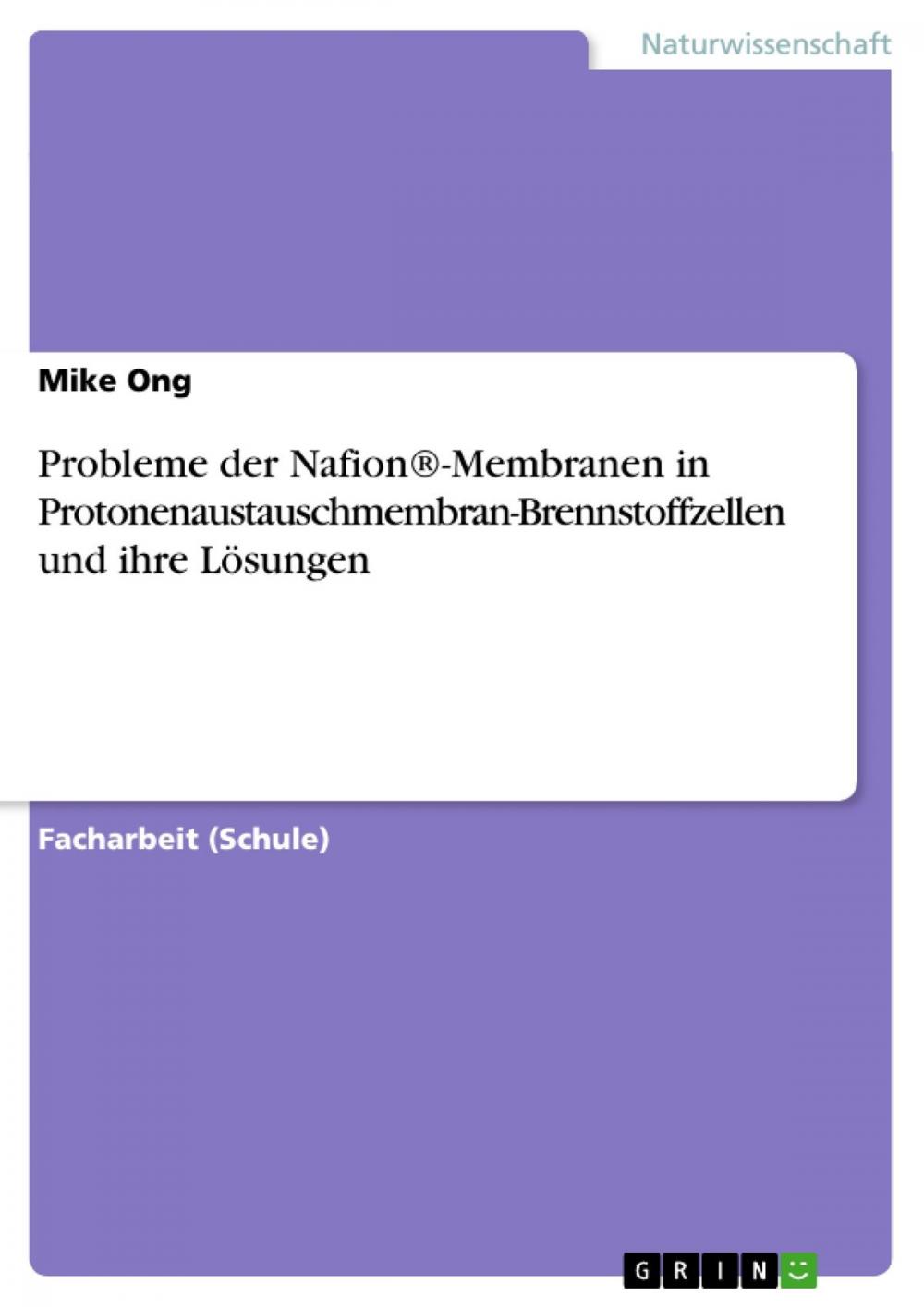 Big bigCover of Probleme der Nafion®-Membranen in Protonenaustauschmembran-Brennstoffzellen und ihre Lösungen