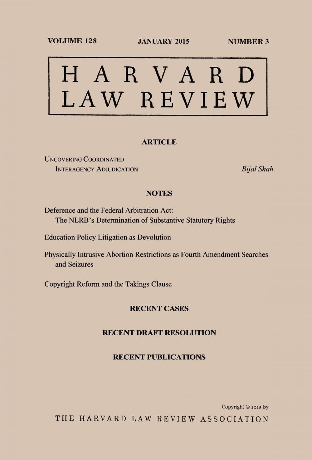 Big bigCover of Harvard Law Review: Volume 128, Number 3 - January 2015