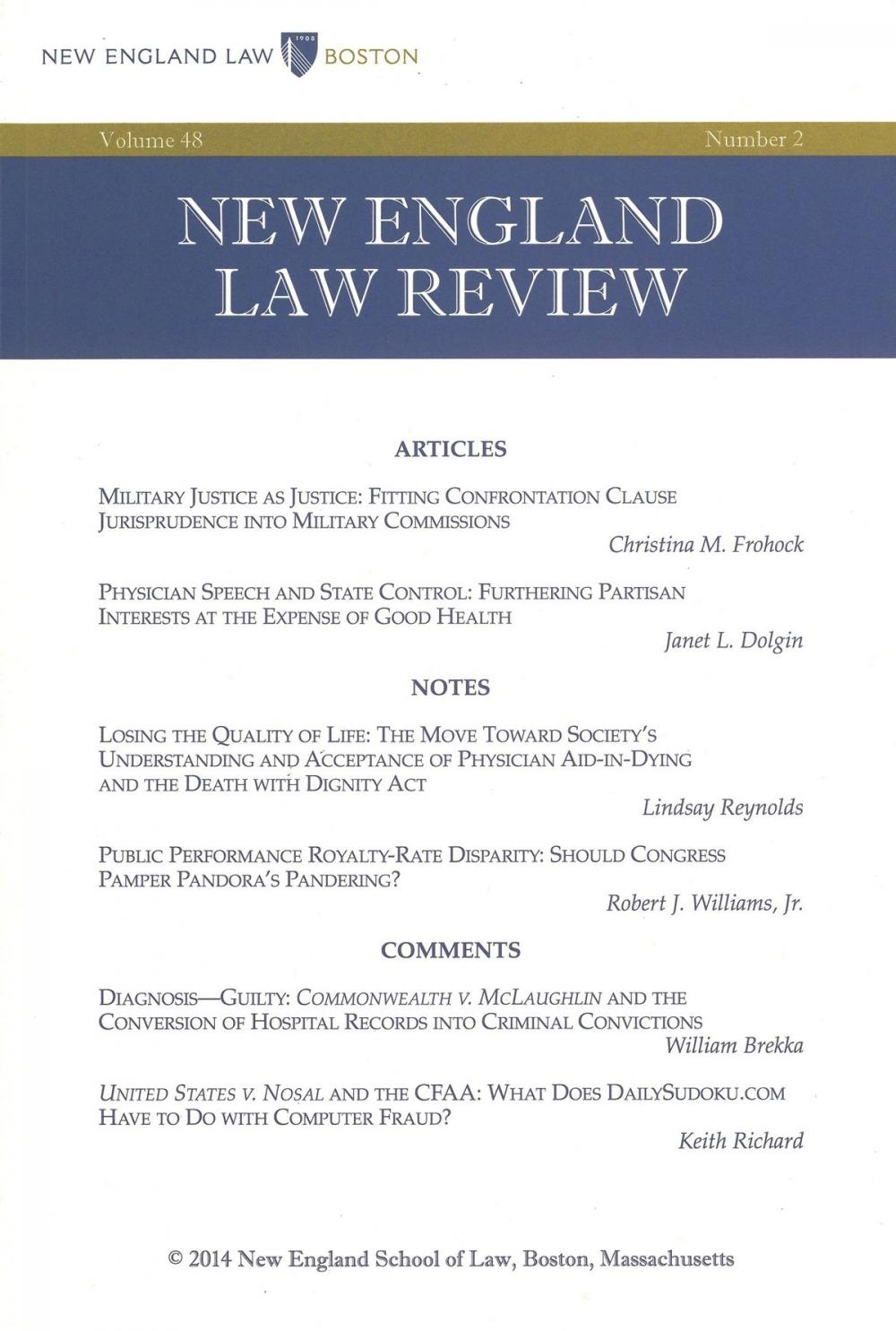 Big bigCover of New England Law Review: Volume 48, Number 2 - Winter 2014