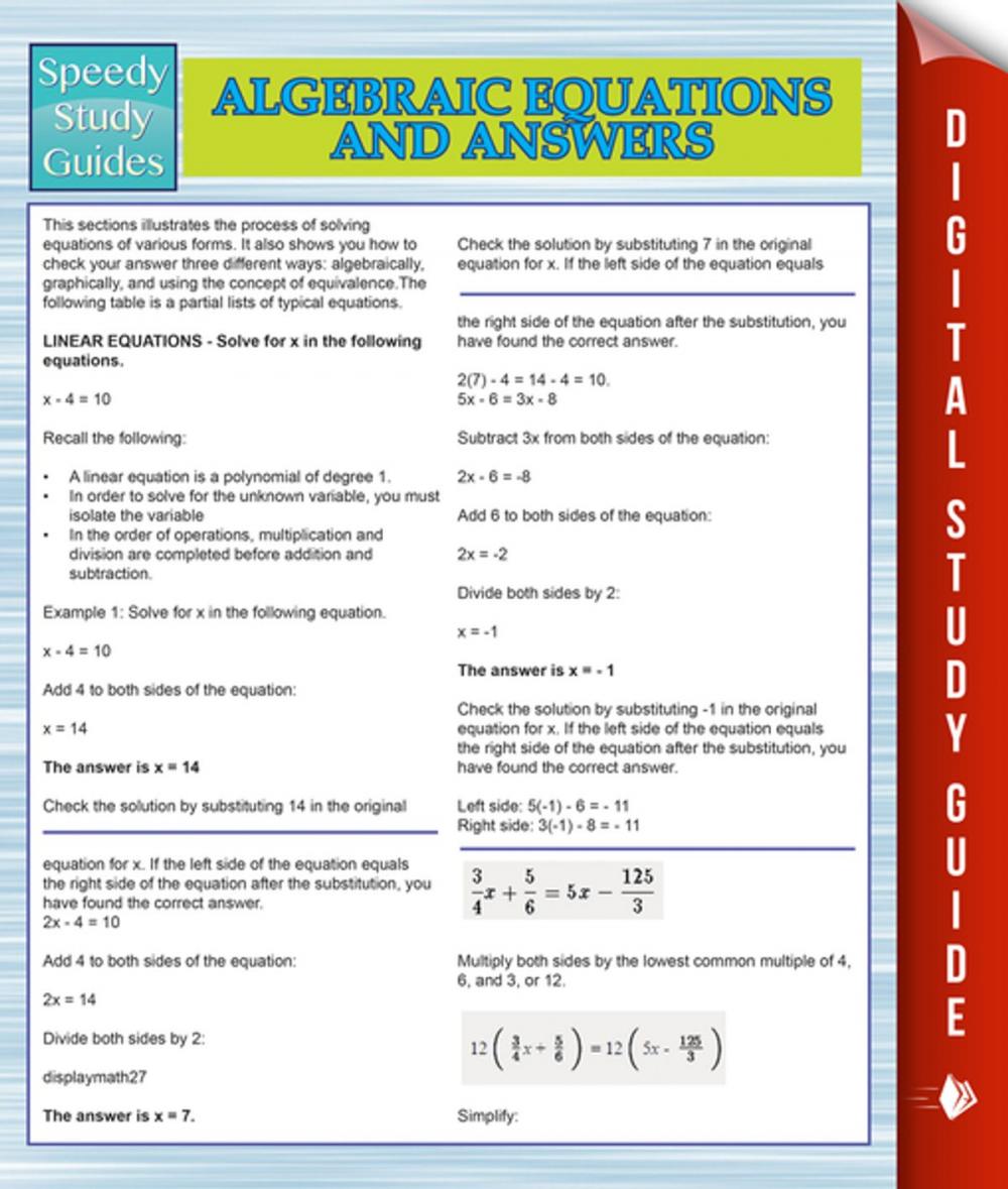 Big bigCover of Algebraic Equations And Answers (Speedy Study Guides)