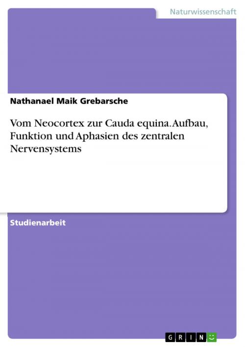 Cover of the book Vom Neocortex zur Cauda equina. Aufbau, Funktion und Aphasien des zentralen Nervensystems by Nathanael Maik Grebarsche, GRIN Verlag