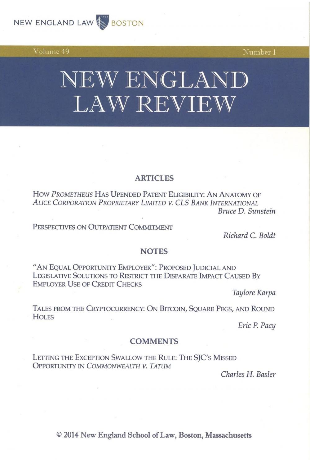 Big bigCover of New England Law Review: Volume 49, Number 1 - Fall 2014