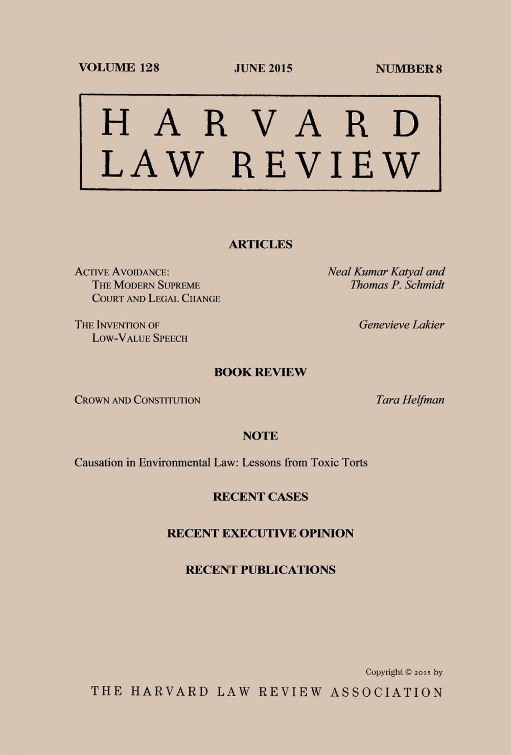 Big bigCover of Harvard Law Review: Volume 128, Number 8 - June 2015