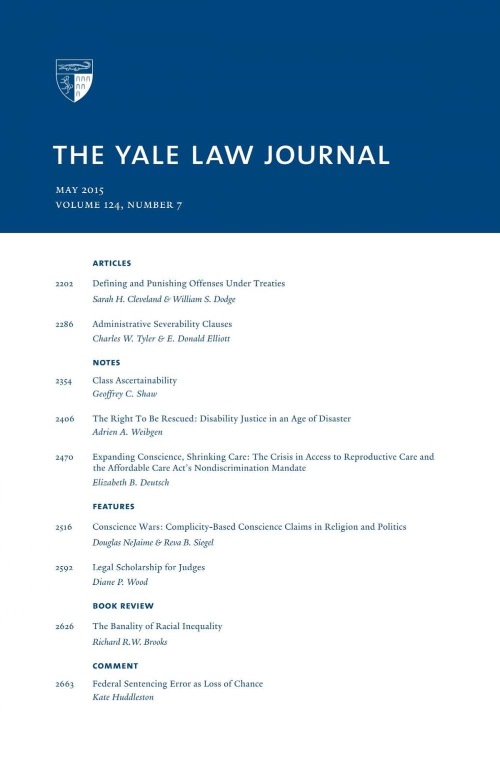 Big bigCover of Yale Law Journal: Volume 124, Number 7 - May 2015