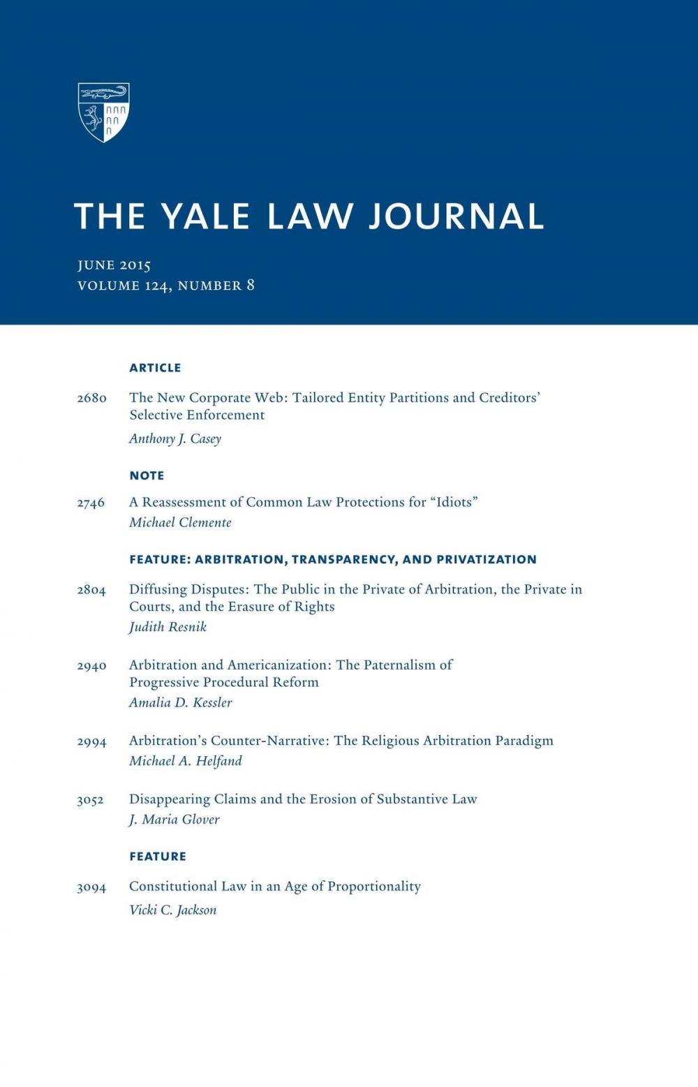 Big bigCover of Yale Law Journal: Volume 124, Number 8 - June 2015