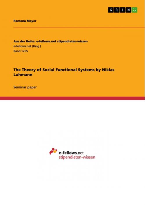 Cover of the book The Theory of Social Functional Systems by Niklas Luhmann by Ramona Mayer, GRIN Verlag