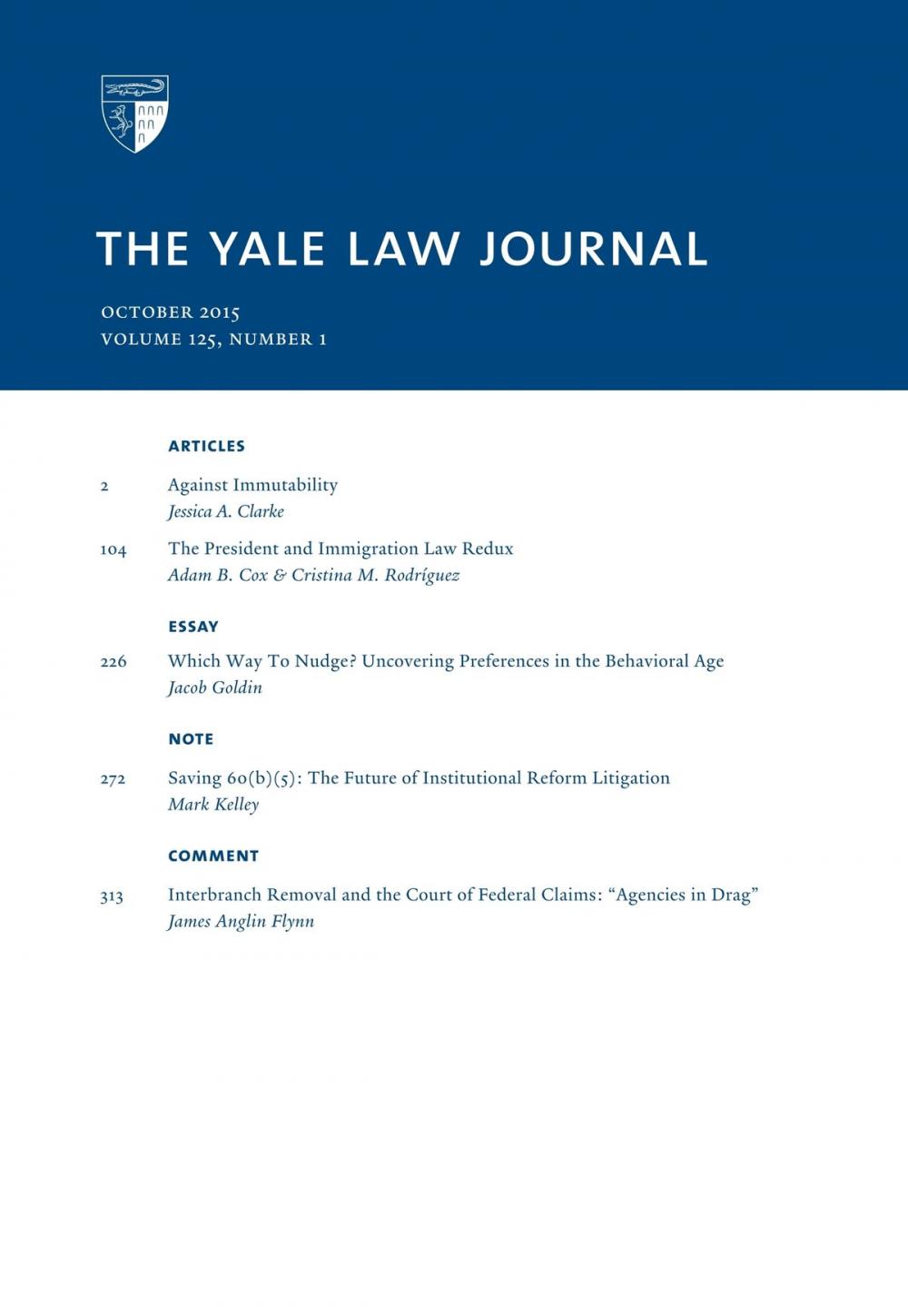 Big bigCover of Yale Law Journal: Volume 125, Number 1 - October 2015